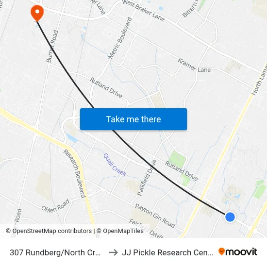 Rundberg/Northcreek to JJ Pickle Research Center map