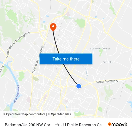 Berkman/Us 290 NW Corner to JJ Pickle Research Center map