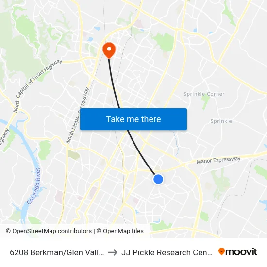 6208 Berkman/Glen Valley to JJ Pickle Research Center map