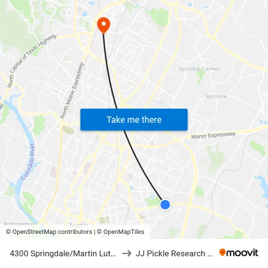 4300 Springdale/Martin Luther King to JJ Pickle Research Center map