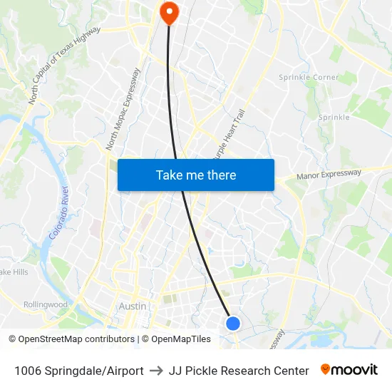 1006 Springdale/Airport to JJ Pickle Research Center map