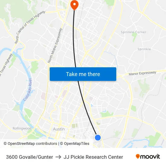 3600 Govalle/Gunter to JJ Pickle Research Center map