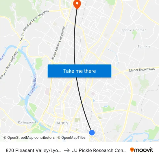820 Pleasant Valley/Lyons to JJ Pickle Research Center map