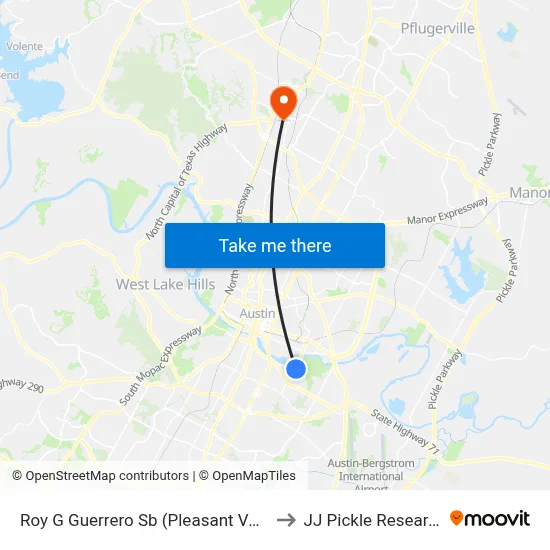 Roy G Guerrero Sb (Pleasant Valley/Lakeshore) to JJ Pickle Research Center map