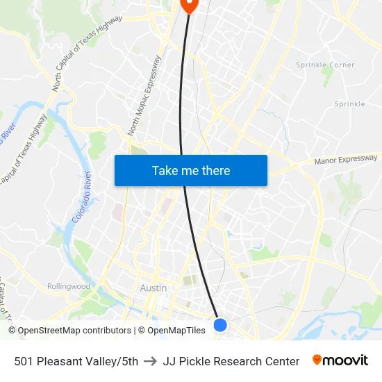 501 Pleasant Valley/5th to JJ Pickle Research Center map