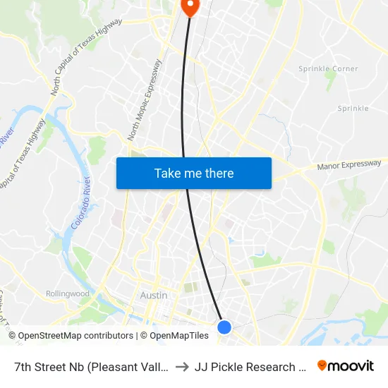 7th Street Nb (Pleasant Valley/7th) to JJ Pickle Research Center map