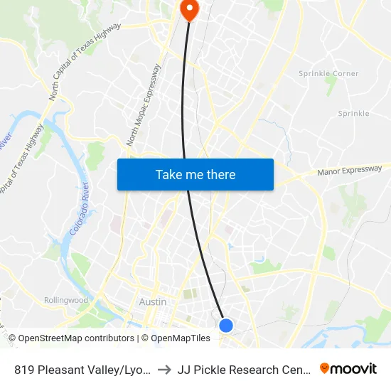 819 Pleasant Valley/Lyons to JJ Pickle Research Center map