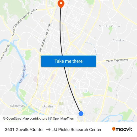 3601 Govalle/Gunter to JJ Pickle Research Center map