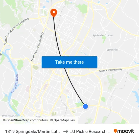 1819 Springdale/Martin Luther King to JJ Pickle Research Center map