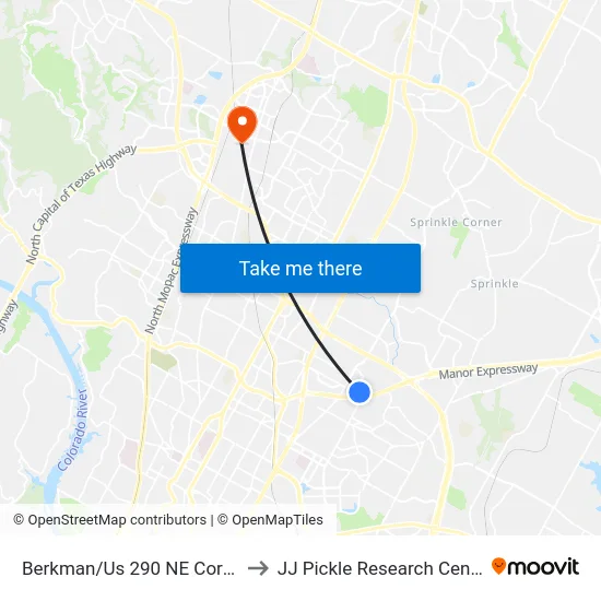 Berkman/Us 290 NE Corner to JJ Pickle Research Center map
