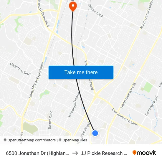 6500 Jonathan Dr (Highland Mall) to JJ Pickle Research Center map