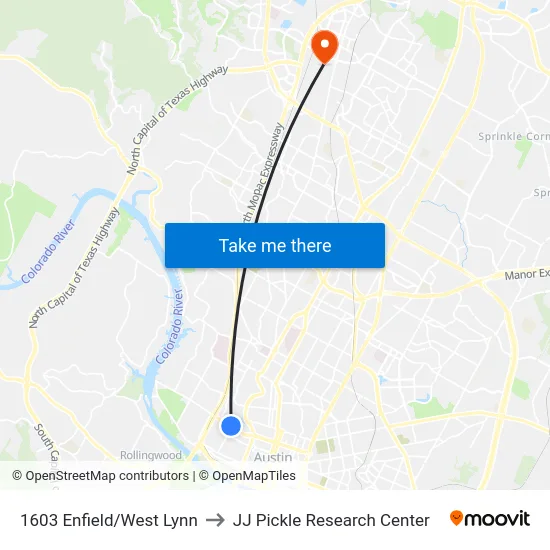 1603 Enfield/West Lynn to JJ Pickle Research Center map