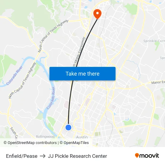 Enfield/Pease to JJ Pickle Research Center map