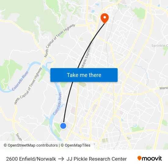 2600 Enfield/Norwalk to JJ Pickle Research Center map