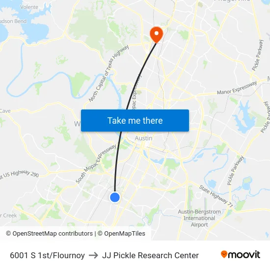 6001 S 1st/Flournoy to JJ Pickle Research Center map