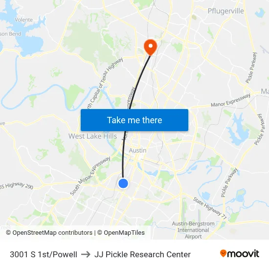 3001 S 1st/Powell to JJ Pickle Research Center map