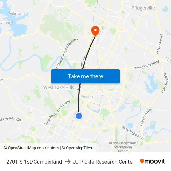 2701 S 1st/Cumberland to JJ Pickle Research Center map