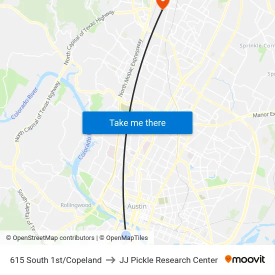 615 South 1st/Copeland to JJ Pickle Research Center map