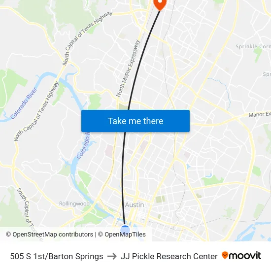 505 S 1st/Barton Springs to JJ Pickle Research Center map