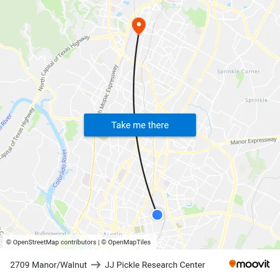 2709 Manor/Walnut to JJ Pickle Research Center map
