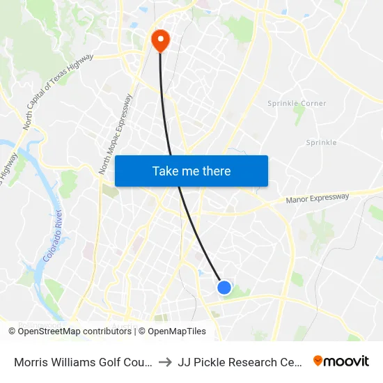 Morris Williams Golf Course to JJ Pickle Research Center map