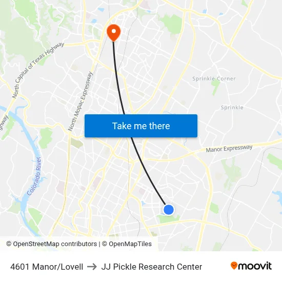 4601 Manor/Lovell to JJ Pickle Research Center map