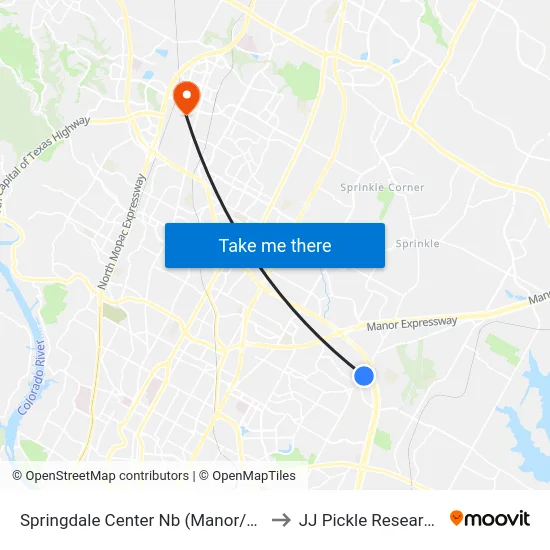 Springdale Center Nb (Manor/Susquehanna) to JJ Pickle Research Center map