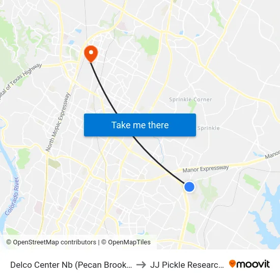 Delco Center Nb (Pecan Brook/Springdale) to JJ Pickle Research Center map
