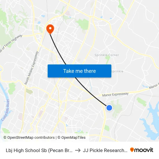 Lbj High School Sb (Pecan Brook/Uray) to JJ Pickle Research Center map
