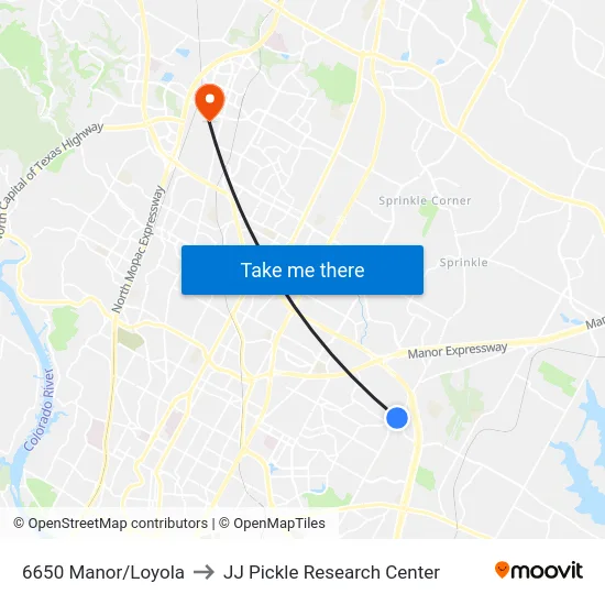 6650 Manor/Loyola to JJ Pickle Research Center map