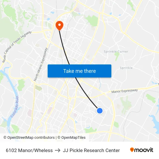 6102 Manor/Wheless to JJ Pickle Research Center map