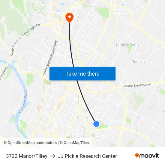 3722 Manor/Tilley to JJ Pickle Research Center map