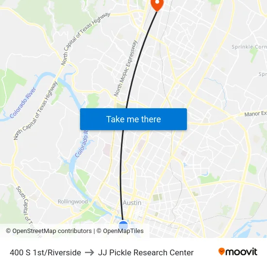 400 S 1st/Riverside to JJ Pickle Research Center map