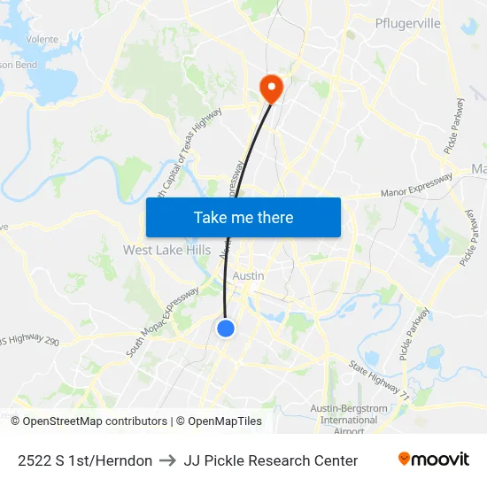 2522 S 1st/Herndon to JJ Pickle Research Center map