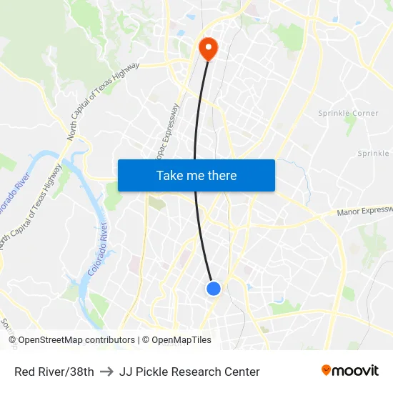Red River/38th to JJ Pickle Research Center map