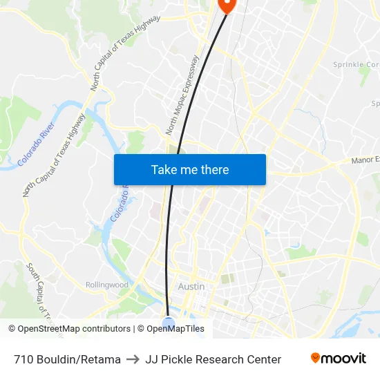 710 Bouldin/Retama to JJ Pickle Research Center map
