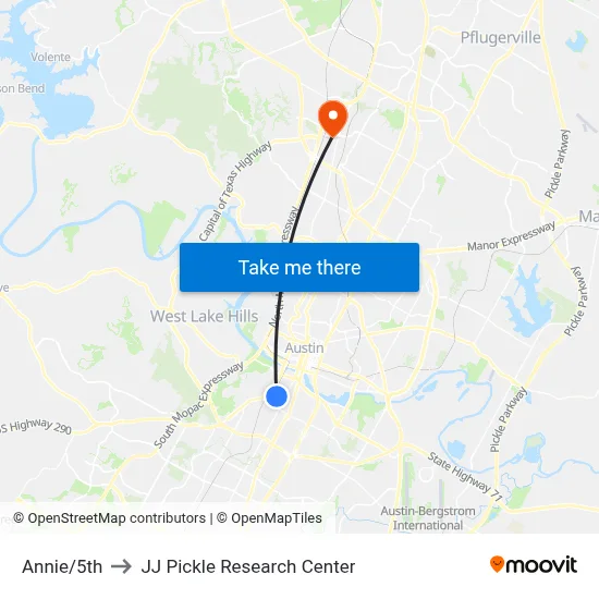 Annie/5th to JJ Pickle Research Center map
