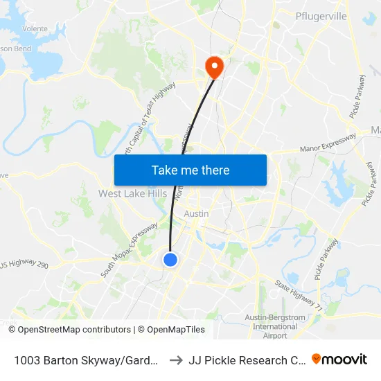 1003 Barton Skyway/Garden Villa to JJ Pickle Research Center map