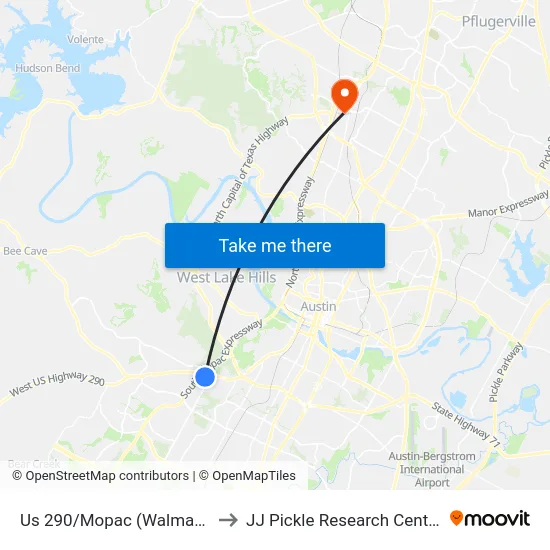 Us 290/Mopac (Walmart) to JJ Pickle Research Center map