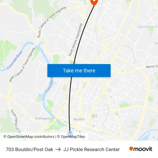 703 Bouldin/Post Oak to JJ Pickle Research Center map