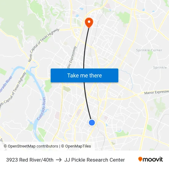 3923 Red River/40th to JJ Pickle Research Center map