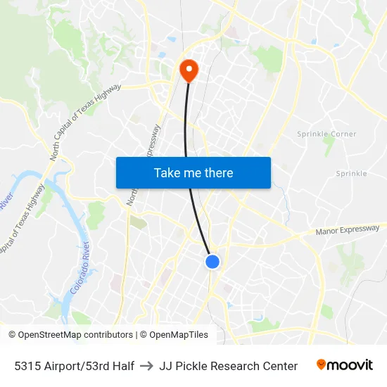 5315 Airport/53rd Half to JJ Pickle Research Center map