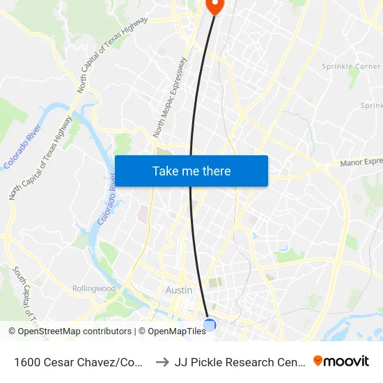 1600 Cesar Chavez/Comal to JJ Pickle Research Center map