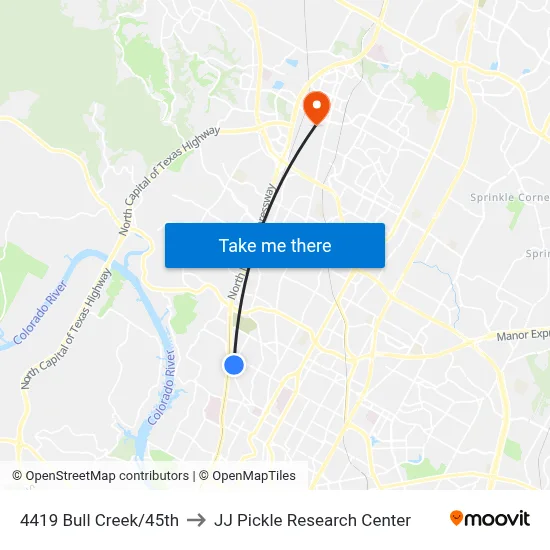 4419 Bull Creek/45th to JJ Pickle Research Center map