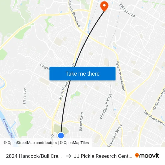 2824 Hancock/Bull Creek to JJ Pickle Research Center map