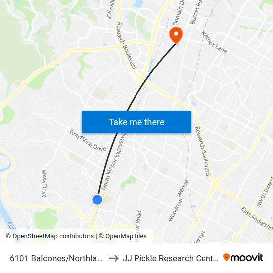 6101 Balcones/Northland to JJ Pickle Research Center map