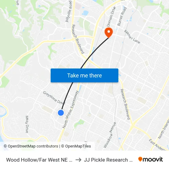 Wood Hollow/Far West NE Corner to JJ Pickle Research Center map