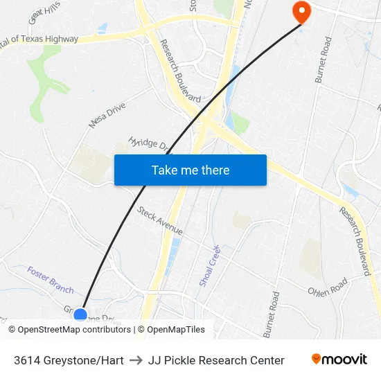 3614 Greystone/Hart to JJ Pickle Research Center map