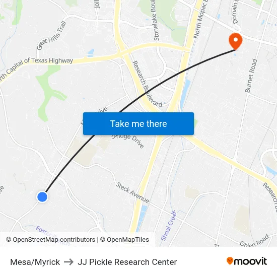 Mesa/Myrick to JJ Pickle Research Center map