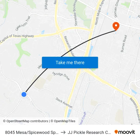 8045 Mesa/Spicewood Springs to JJ Pickle Research Center map